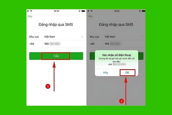 Nhấn “OK” để xác nhận số điện thoại và chờ nhận mã