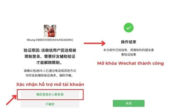 Nhấn chọn &ldquo;x&aacute;c nhận hỗ trợ mở t&agrave;i khoản&rdquo; v&agrave; mở kh&oacute;a WeChat th&agrave;nh c&ocirc;ng 