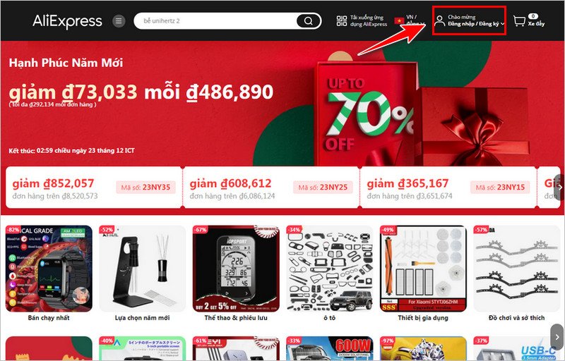 Chuyển sang ngôn ngữ tiếng Việt để dễ thực hiện thao tác đăng ký