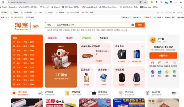 Phiên bản quốc tế khi tìm sản phẩm trên taobao bằng hình ảnh