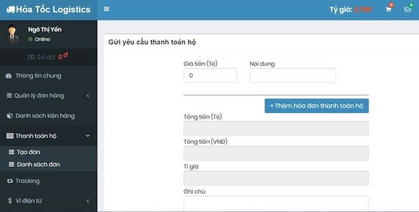 Tạo đơn thanh toán hộ Alipay nhanh chóng tại trang chủ của Hoả Tốc Logistics
