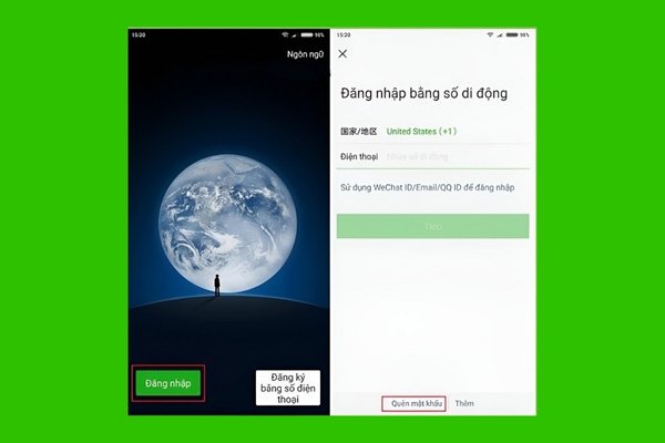 Nhấn chọn “Quên mật khẩu”