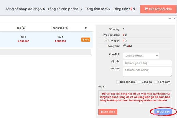 Nhấn chọn “Gửi đơn” để xác nhận đơn đặt hàng