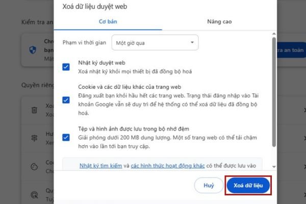 Chọn &ldquo;X&oacute;a dữ liệu&rdquo; để ho&agrave;n tất qu&aacute; tr&igrave;nh x&oacute;a cookie từ tr&igrave;nh duyệt website