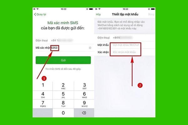 Nhập mã xác nhận và thiết lập lại mật khẩu Wechat