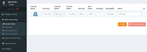 Tạo đơn h&agrave;ng v&agrave; điền th&ocirc;ng tin sản phẩm cần mua hộ