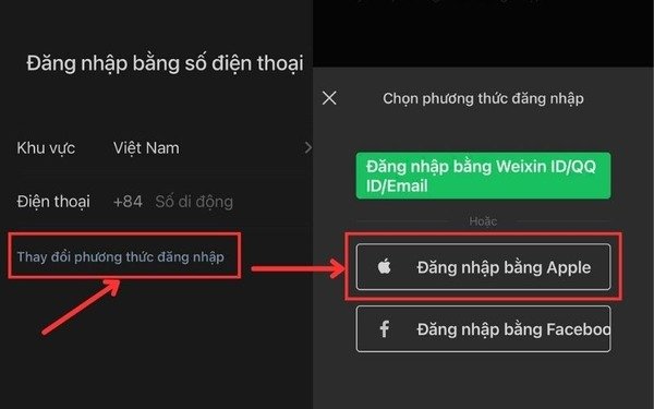 Chọn &ldquo;thay đổi phương thức đăng nhập&rdquo;