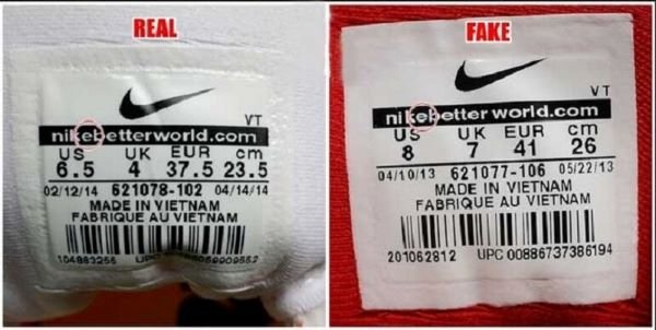 Chữ "e" của Nike thật
