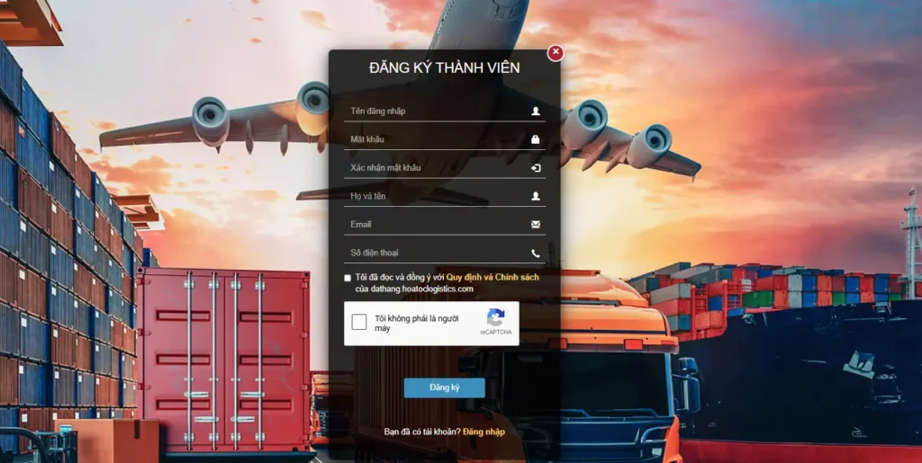 Đăng ký tài khoản khách hàng trên website của Hoả Tốc Logistics