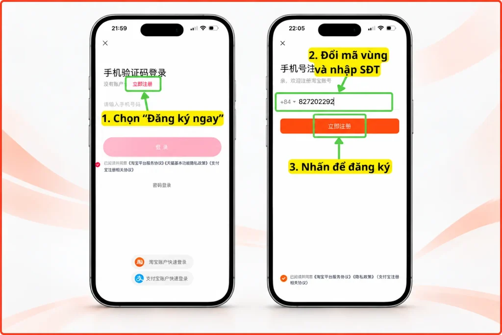Nhập số điện thoại để đăng ký tài khoản mua hàng Tmall