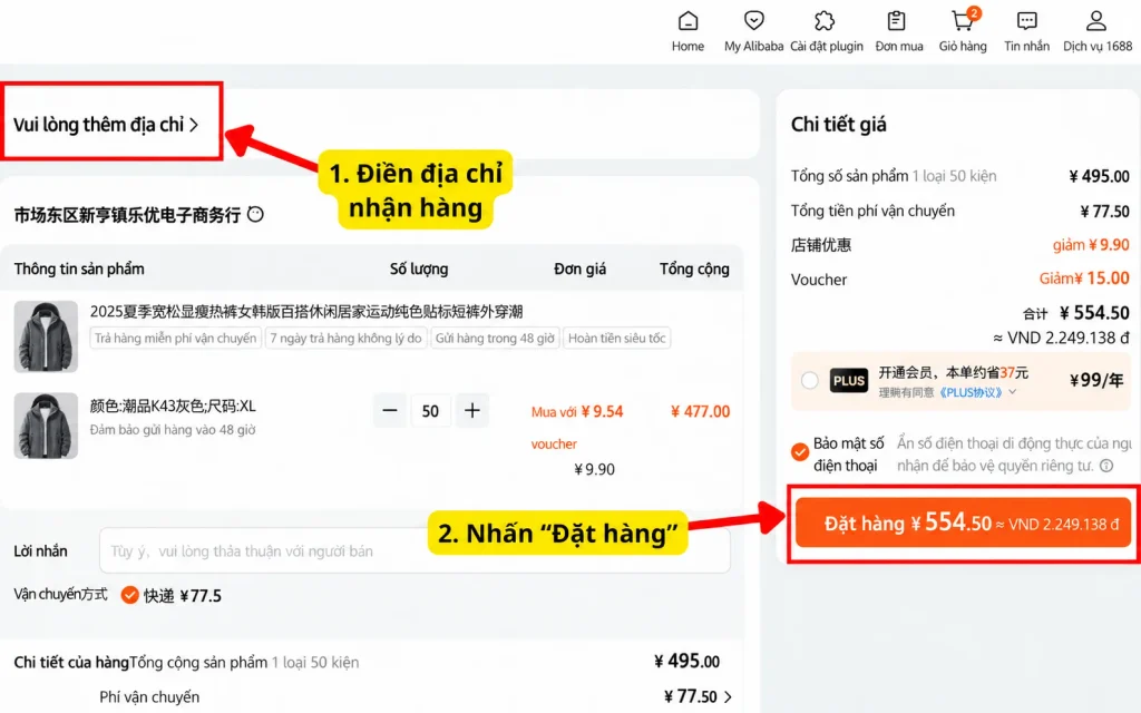 Bấm nút đặt hàng và thanh toán