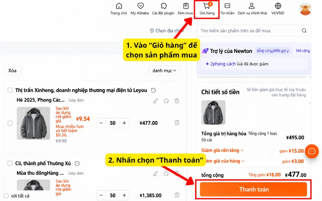 Tiến hành tạo đơn order hàng Trung Quốc 1688